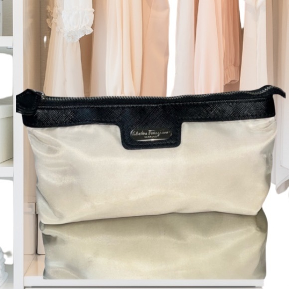 Salvatore Ferragamo Parfums Nylon Zip Top Small Cosmetic Clutch Bag - Picture 1 of 11